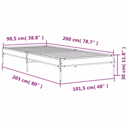 vidaXL Bed Frame Home Bed Base Mattress Foundation Engineered Wood and Metal - sonoma oak, 100 x 200 cm - Additional view 3