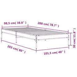 vidaXL Bed Frame Home Bed Base Mattress Foundation Engineered Wood and Metal - smoked oak, 100 x 200 cm/ 30 cm
