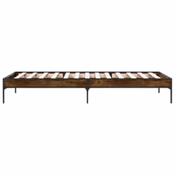 vidaXL Bed Frame Home Bed Base Mattress Foundation Engineered Wood and Metal - smoked oak, 90 x 200 cm - Additional view 4