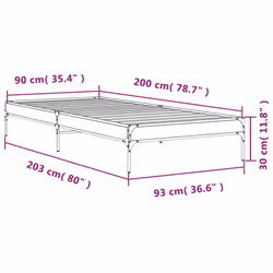 vidaXL Bed Frame Home Bed Base Mattress Foundation Engineered Wood and Metal - grey sonoma, 90 x 200 cm - Additional view 8
