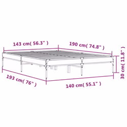 vidaXL Bed Frame Home Bed Base Mattress Foundation Engineered Wood and Metal - smoked oak, 140 x 190 cm