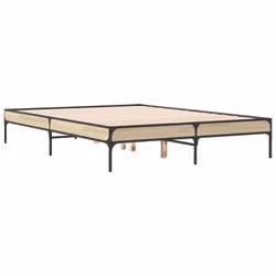 vidaXL Bed Frame Home Bed Base Mattress Foundation Engineered Wood and Metal - sonoma oak, 135 x 190 cm/ 30 cm - Additional view 5