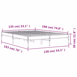 vidaXL Bed Frame Home Bed Base Mattress Foundation Engineered Wood and Metal - smoked oak, 135 x 190 cm