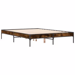 vidaXL Bed Frame Home Bed Base Mattress Foundation Engineered Wood and Metal - smoked oak, 135 x 190 cm - Additional view 5