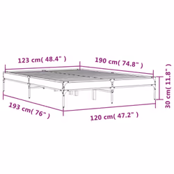 vidaXL Bed Frame Home Bed Base Mattress Foundation Engineered Wood and Metal - smoked oak, 120 x 190 cm/ 30 cm