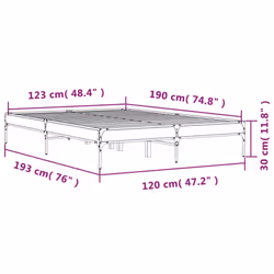 vidaXL Bed Frame Home Bed Base Mattress Foundation Engineered Wood and Metal - grey sonoma, 120 x 190 cm/ 30 cm - Additional view 8