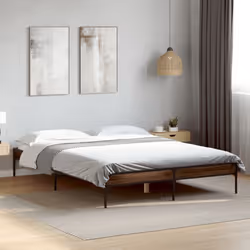 vidaXL Bed Frame Home Bed Base Mattress Foundation Engineered Wood and Metal - brown oak, 120 x 190 cm