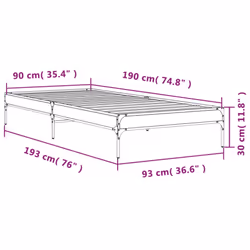 vidaXL Bed Frame Home Bed Base Mattress Foundation Engineered Wood and Metal - smoked oak, 90 x 190 cm - Additional view 8