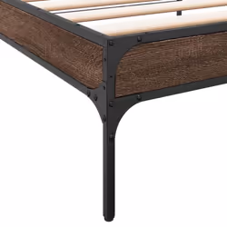 vidaXL Bed Frame Home Bed Base Mattress Foundation Engineered Wood and Metal - brown oak, 90 x 190 cm/ 30 cm - Additional view 6