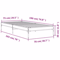 vidaXL Bed Frame Home Bed Base Mattress Foundation Engineered Wood and Metal - brown oak, 75 x 190 cm