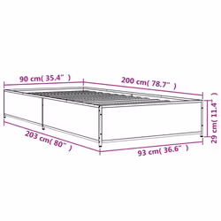 vidaXL Bed Frame Bed Black 180x200 cm Super King Engineered Wood and Metal - black, 90 x 200 cm/ 29 cm - Additional view 8