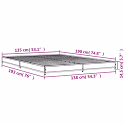 vidaXL Bed Frame Bed Base Sonoma Oak 160x200 cm Engineered Wood and Metal - black, 135 x 190 cm - Additional view 8