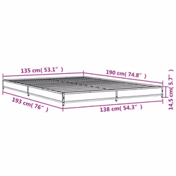 vidaXL Bed Frame Bed Base Sonoma Oak 160x200 cm Engineered Wood and Metal - sonoma oak, 135 x 190 cm