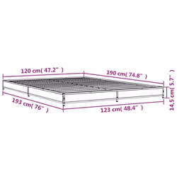 vidaXL Bed Frame Bed Black 180x200 cm Super King Engineered Wood and Metal - smoked oak, 120 x 190 cm/ 14.5 cm