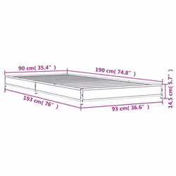 vidaXL Bed Frame Bed Base Sonoma Oak 160x200 cm Engineered Wood and Metal - smoked oak, 90 x 190 cm
