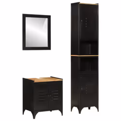 vidaXL Bathroom Furniture Set 3 Piece Sink Cabinet Iron and Solid Wood Mango - black