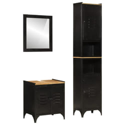 vidaXL Bathroom Furniture Set 3 Piece Sink Cabinet Iron and Solid Wood Mango - black