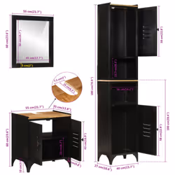vidaXL Bathroom Furniture Set 3 Piece Sink Cabinet Iron and Solid Wood Mango - black