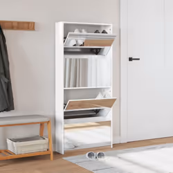 vidaXL Shoe Cabinet Organiser Rack Stand 4-Layer Mirror Oak/White 63x17x134 cm - high gloss white - Additional view 2