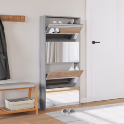 vidaXL Shoe Cabinet Organiser Rack Stand 4-Layer Mirror Oak/White 63x17x134 cm - grey sonoma - Additional view 2