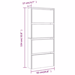 vidaXL Shoe Cabinet Organiser Rack Stand 4-Layer Mirror Oak/White 63x17x134 cm - grey sonoma - Additional view 9