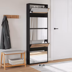 vidaXL Shoe Cabinet 5-Layer Mirror 63x17x169.5cm Rack Organiser Oak/White - black - Additional view 2