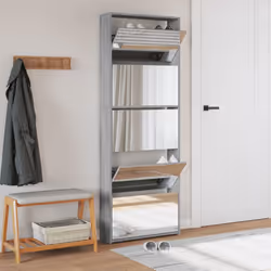 vidaXL Shoe Cabinet 5-Layer Mirror 63x17x169.5cm Rack Organiser Oak/White - grey sonoma - Additional view 2