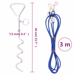 vidaXL Dog Tie Out Cable with Ground Stake Dog Leash Dog Stake Lead Leash - 3 m
