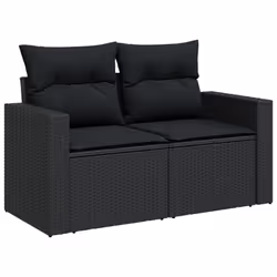 vidaXL Garden Sofa Set 10 Piece with Cushions Outdoor Sofa Black Poly Rattan