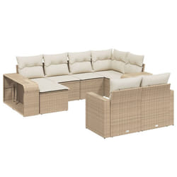 vidaXL Garden Sofa Set 10 Piece with Cushions Outdoor Sofa Beige Poly Rattan