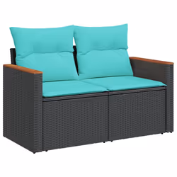 vidaXL 3 Piece Patio Sofa Set with Cushions Black Poly Rattan - Additional view 2