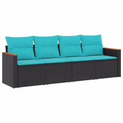 vidaXL 4 Piece Patio Sofa Set with Cushions Black Poly Rattan