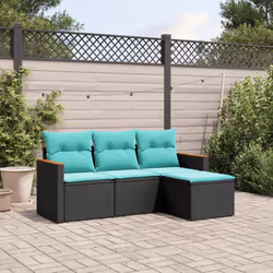 vidaXL 4 Piece Patio Sofa Set with Cushions Black Poly Rattan