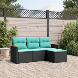 vidaXL 4 Piece Patio Sofa Set with Cushions Black Poly Rattan
