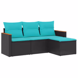 vidaXL 4 Piece Patio Sofa Set with Cushions Black Poly Rattan