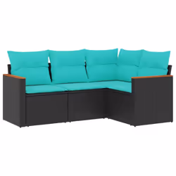 vidaXL 4 Piece Patio Sofa Set with Cushions Black Poly Rattan - Additional view 2