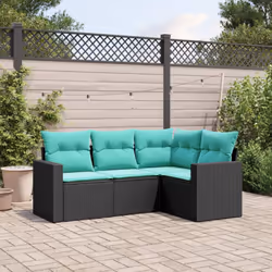 vidaXL 4 Piece Patio Sofa Set with Cushions Black Poly Rattan
