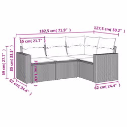 vidaXL 4 Piece Patio Sofa Set with Cushions Black Poly Rattan