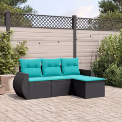 vidaXL 4 Piece Patio Sofa Set with Cushions Black Poly Rattan