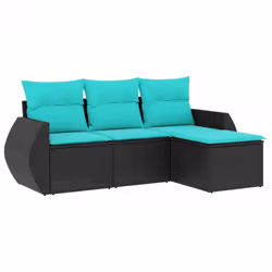 vidaXL 4 Piece Patio Sofa Set with Cushions Black Poly Rattan