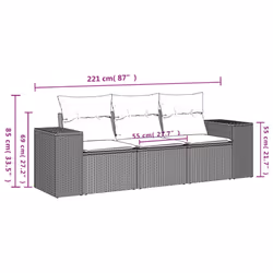 vidaXL 3 Piece Patio Sofa Set with Cushions Black Poly Rattan