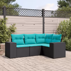 vidaXL 4 Piece Patio Sofa Set with Cushions Black Poly Rattan