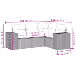 vidaXL 4 Piece Patio Sofa Set with Cushions Black Poly Rattan