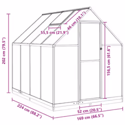 vidaXL Greenhouse with Base Frame Walk in Grow House Anthracite Aluminium - green, 224 x 169 x 202 cm - Additional view 9