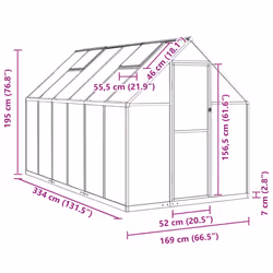 vidaXL Greenhouse with Base Frame Walk in Grow House Anthracite Aluminium - silver, 334 x 169 x 195 cm - Additional view 9
