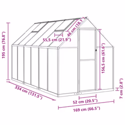 vidaXL Greenhouse with Base Frame Walk in Grow House Anthracite Aluminium - green, 334 x 169 x 195 cm - Additional view 9