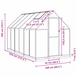 vidaXL Greenhouse with Base Frame Walk in Grow House Anthracite Aluminium - green, 334 x 169 x 202 cm - Additional view 9