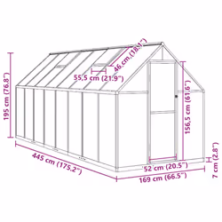 vidaXL Greenhouse with Base Frame Walk in Grow House Anthracite Aluminium - green, 445 x 169 x 195 cm - Additional view 9