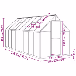 vidaXL Greenhouse with Base Frame Walk in Grow House Anthracite Aluminium - anthracite, 445 x 169 x 195 cm - Additional view 9