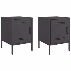 vidaXL Bedside Cabinet Bedroom Nightstand Bed Side Table Bed Cabinet Steel - black, 2 pcs